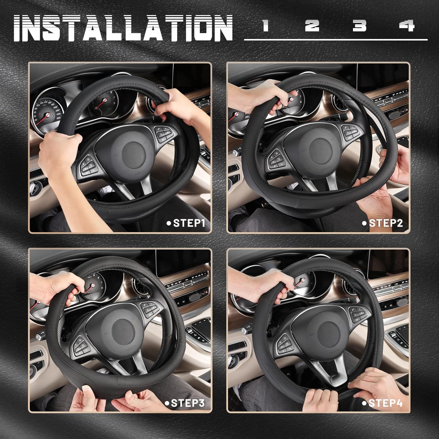 Thumbnail 5 de SEG Direct Steering Wheel Cover (Standard 37–39cm) – Black microfibre leather with non-slip rubber lining