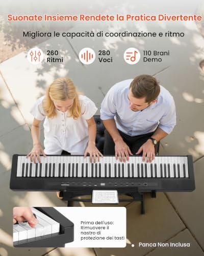 Detalle de VEVOR Pianoforte Digitale a 88 Tasti con Supporto a X, 280 Toni, 260 Ritmi, Registrazione — Nero