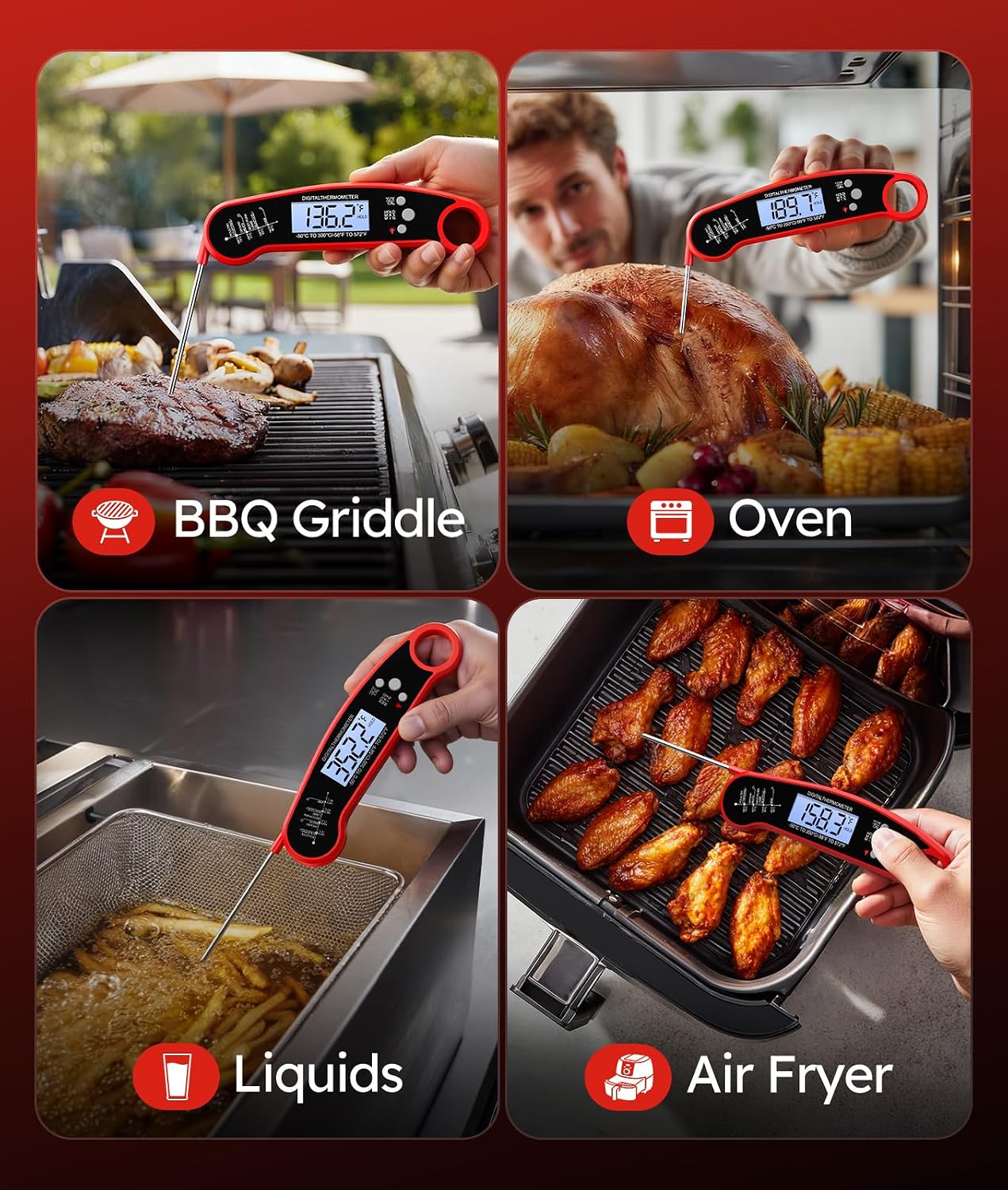 Thumbnail 6 de ONFIKY Meat Thermometer Digital — 1–2 Sec Instant Read, IP67 Waterproof & Ultra-Fast