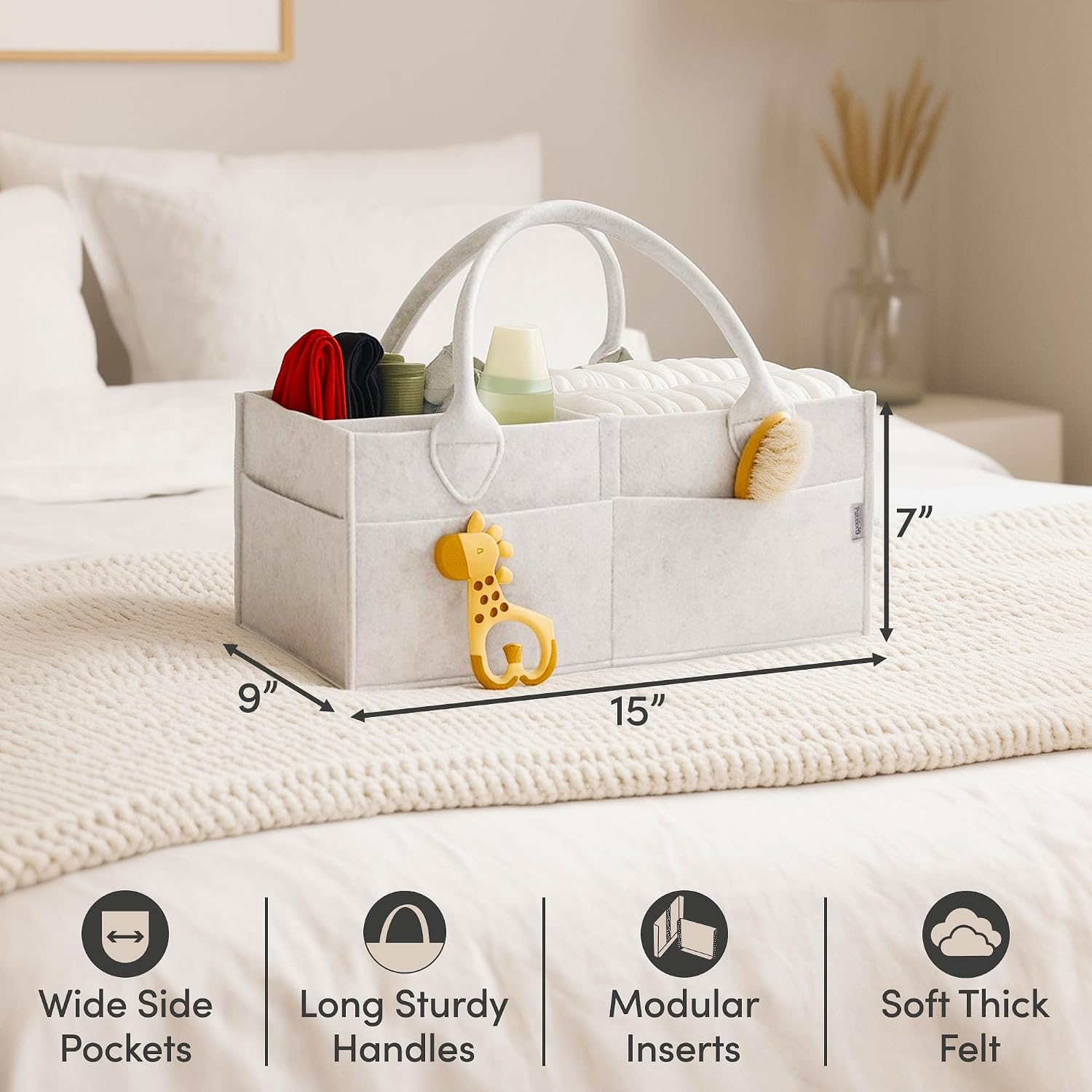 Detalle de PUTSKA Baby Nappy Caddy Organizer – Large White Nursery Storage Basket