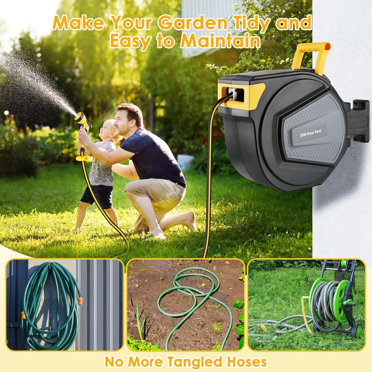 Thumbnail 3 de TLGREEN avvolgitubo da giardino retrattile 30+2 m con rotazione 180° e 9 ugelli