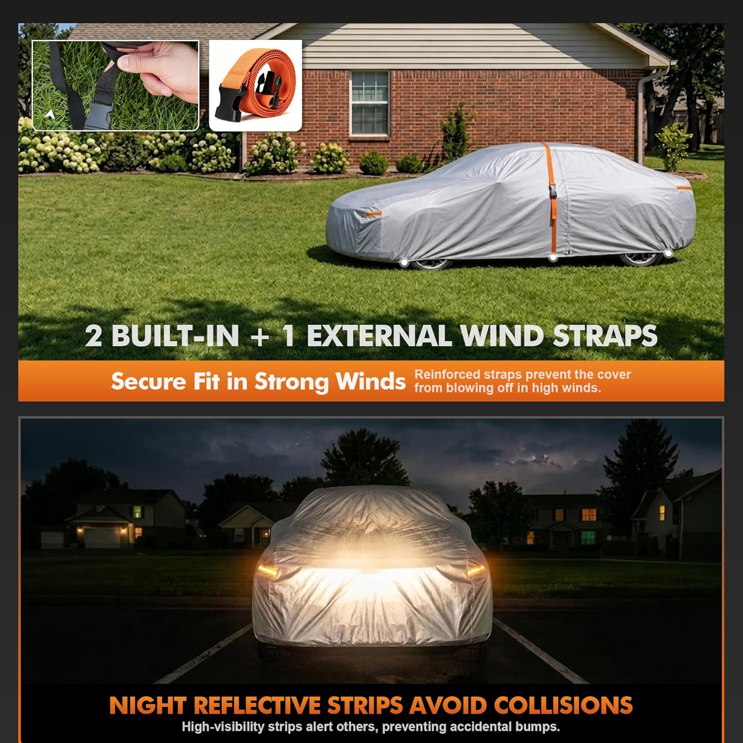 Thumbnail 4 de Tozaroa All-Weather Car Cover for Sedans (219–230 inch) with Anti-Scratch Lining, Windproof System, Sun Visor & Towel
