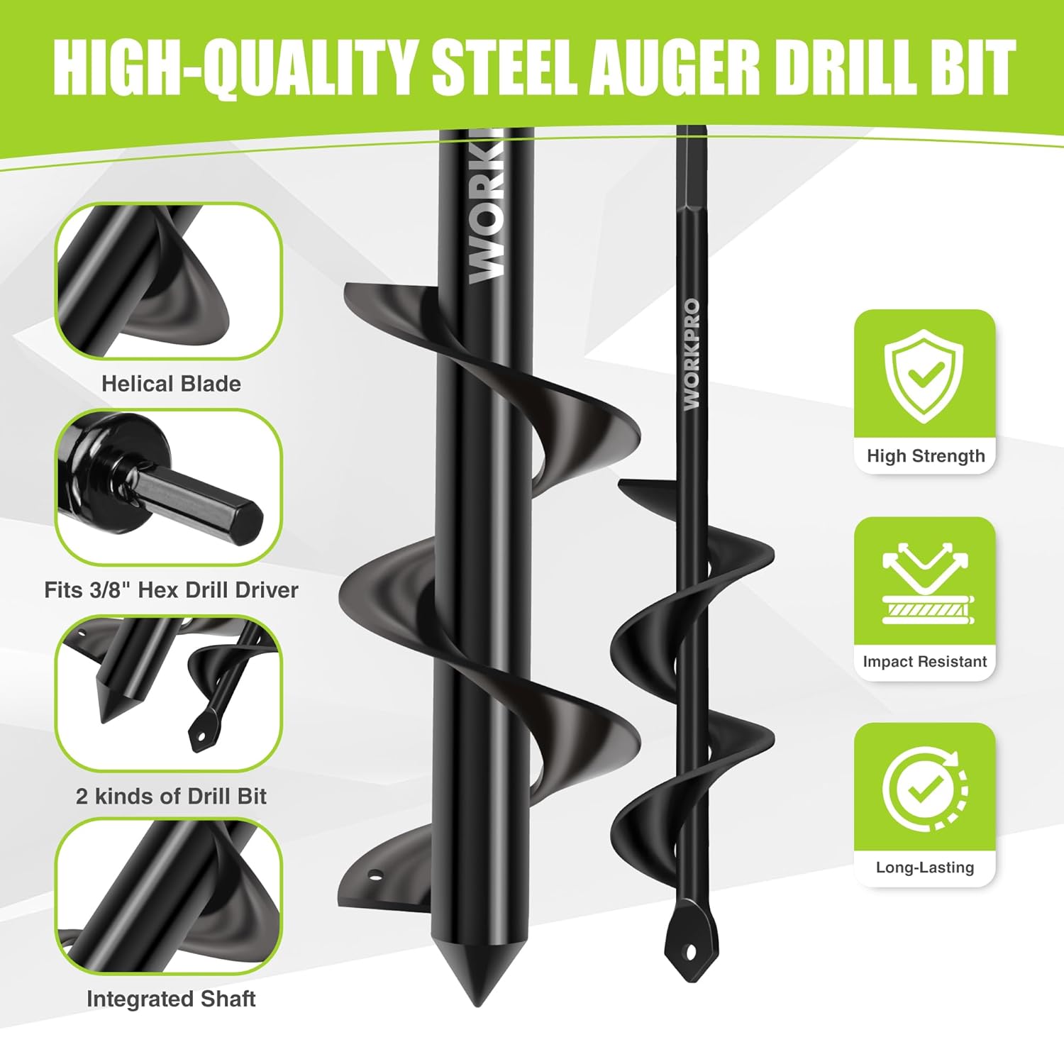 Thumbnail 4 de WORKPRO Auger Drill Bit Set 2-Piece 4x22cm