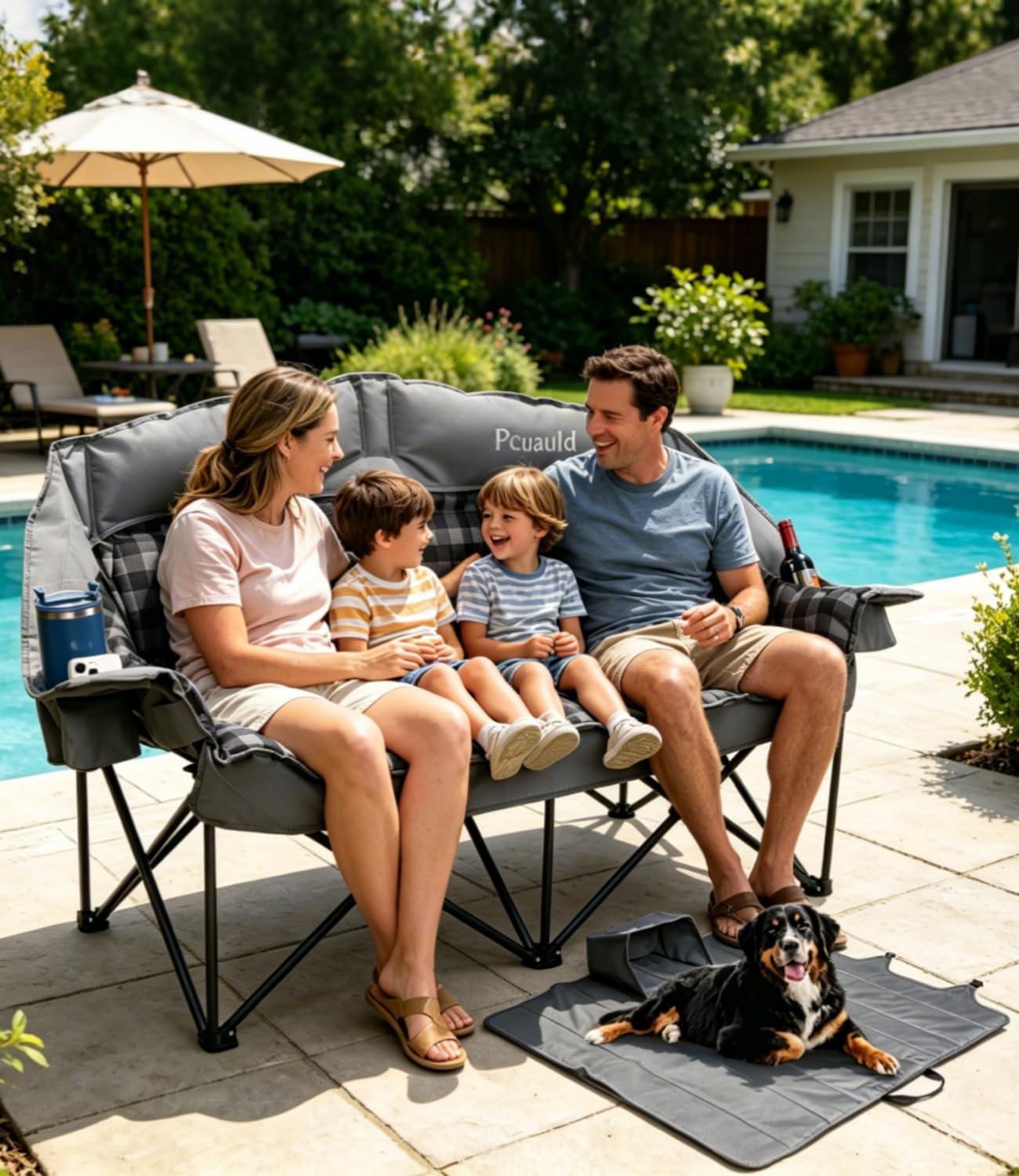 Thumbnail 1 de Gray Double Camping Chair Loveseat Couch with Cup Holders and 2-in-1 Carry Bag
