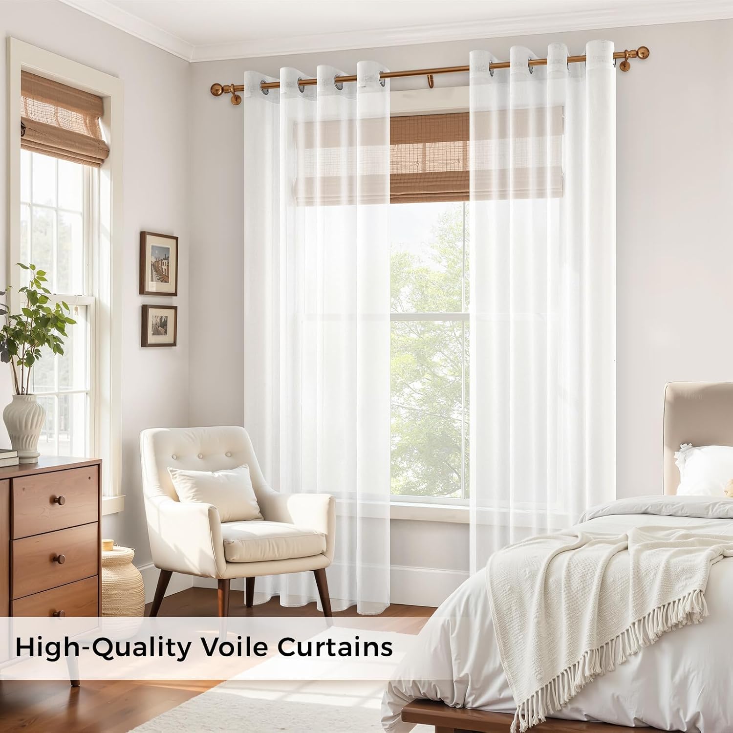 Thumbnail 2 de MRTREES Kitchen Net Curtains 54 Drop, White Sheer Curtains – 2 Panels (132x137 cm)