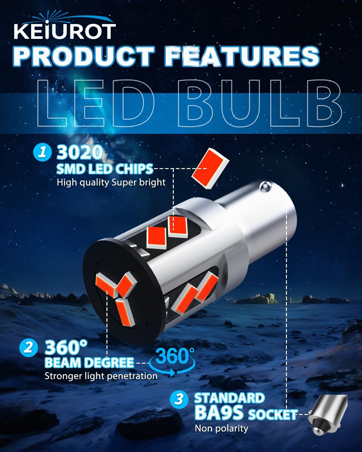 Thumbnail 4 de Keiurot BA9S T4W LED Bulbs 64111 1895 (9–60V) Red Pack of 2