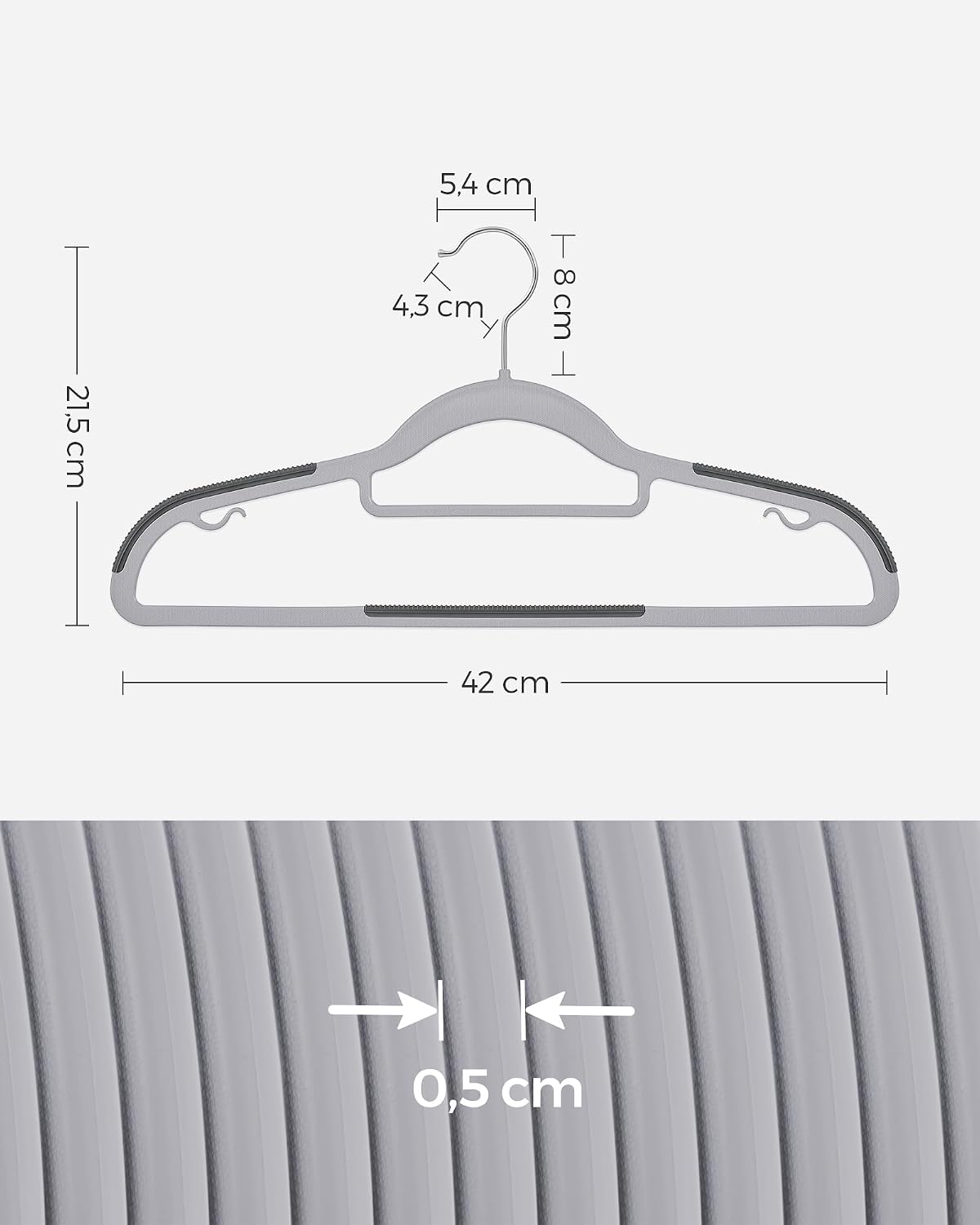 Detalle 2 de SONGMICS BREANNA Collection CRP20G50 kleerhangers, set van 50 met antislip