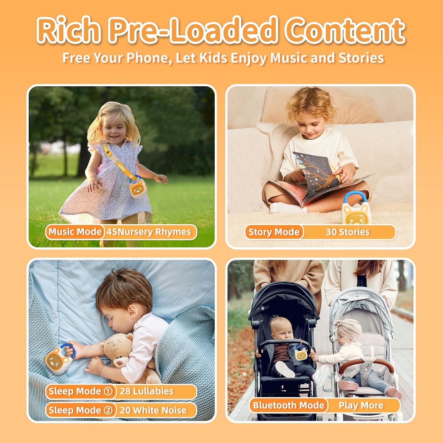 Detalle de alilo Pocket Bunny: Portable Kids Music Player with 120+ Preloaded Stories & Music