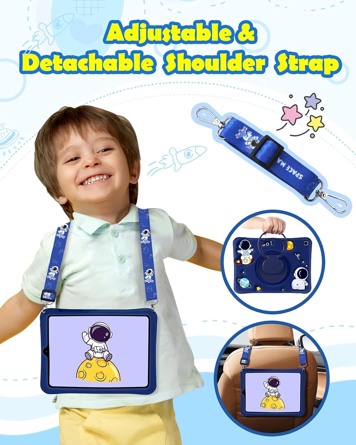 Thumbnail 2 de SurgeCraft 10.4” Galaxy Tab S6 Lite Case with Shoulder Strap, 360° Rotating Stand and Cute Astronaut Pattern