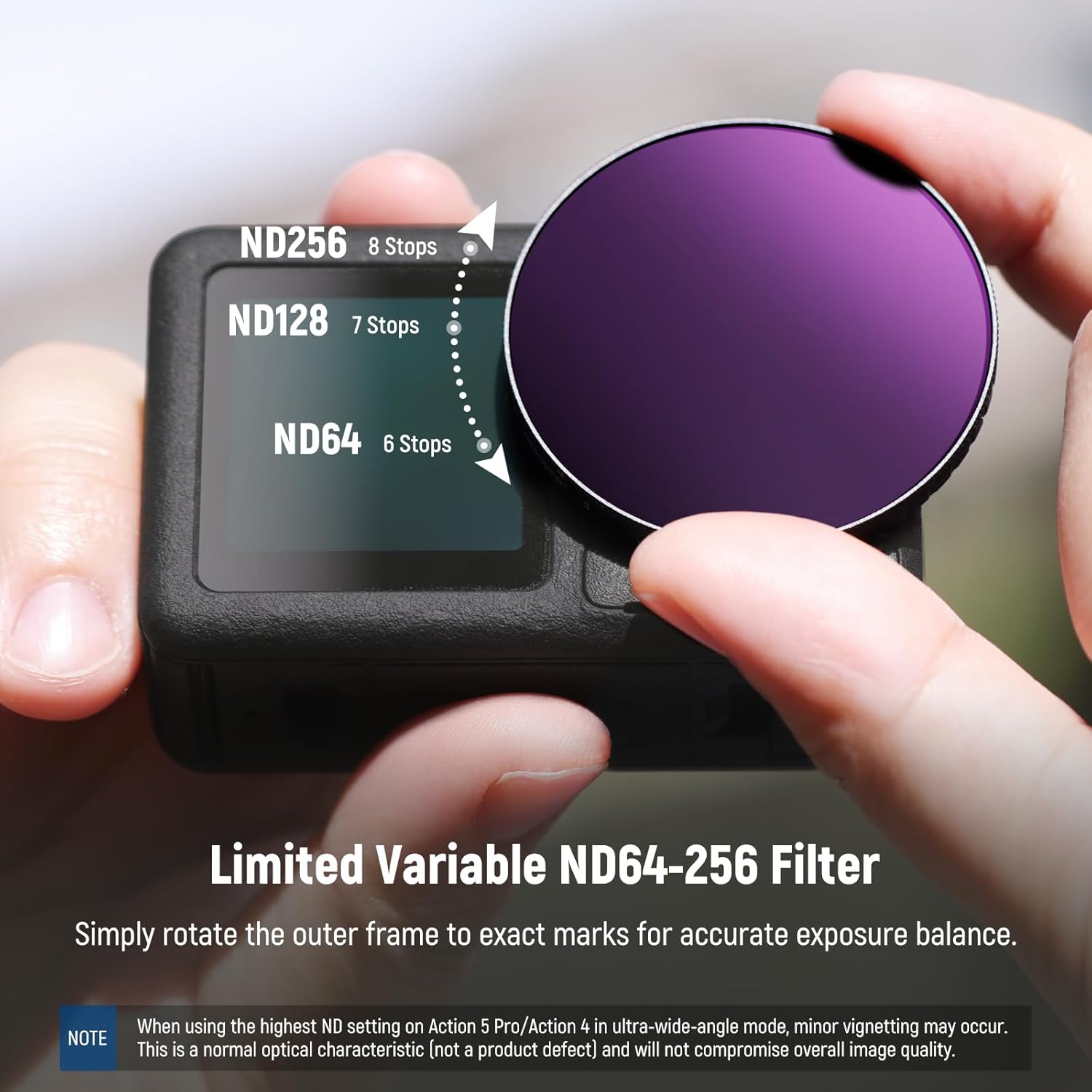 Thumbnail 2 de NEEWER Variable ND Filter for DJI Osmo Action 5 Pro & Action 4 — ND64-256 (6–8 Stops), Screw-On Multi-Coated Glass