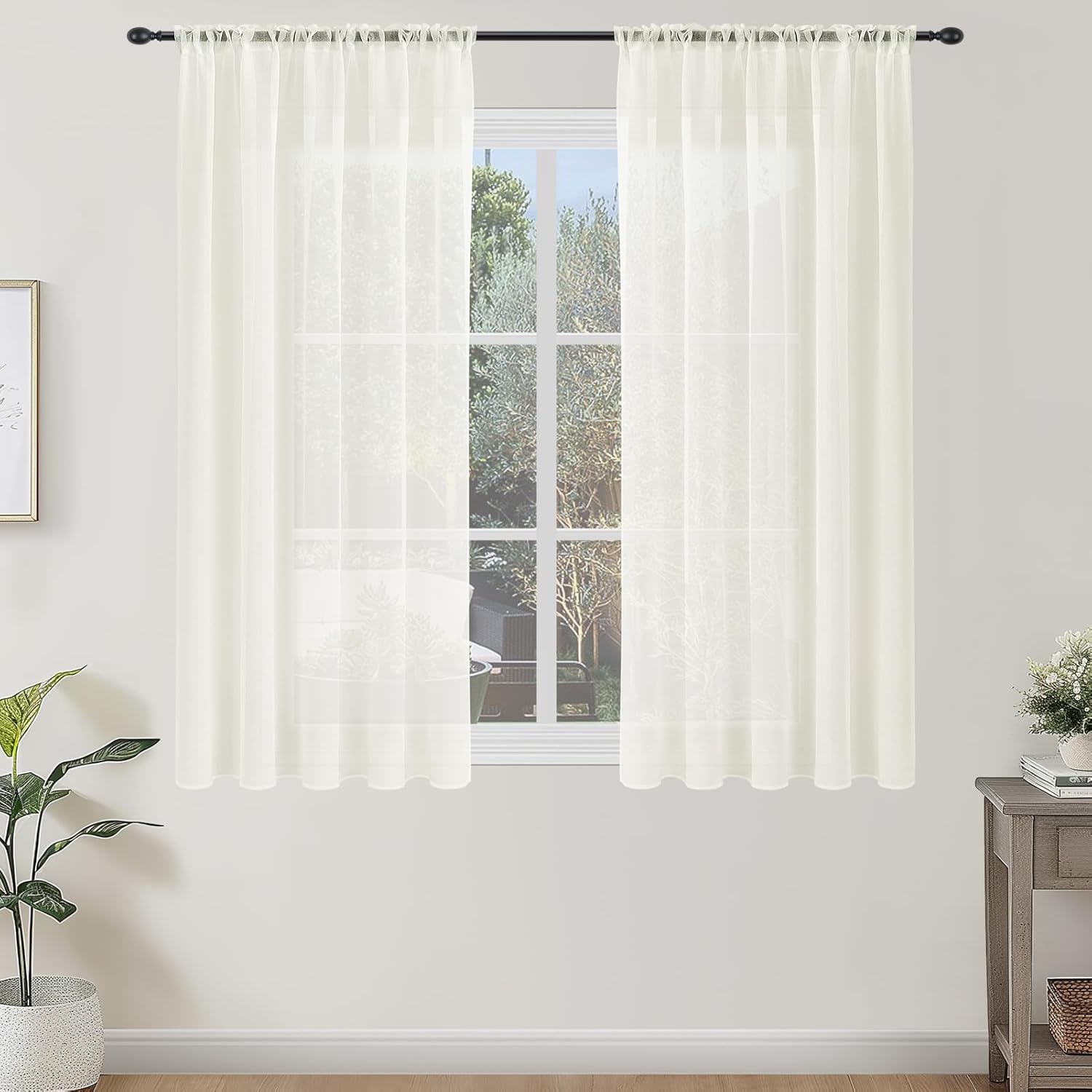 Thumbnail 6 de Lot de 2 rideaux en voile blanc Topfinel (semi-transparent) pour salon, longueur 235 cm