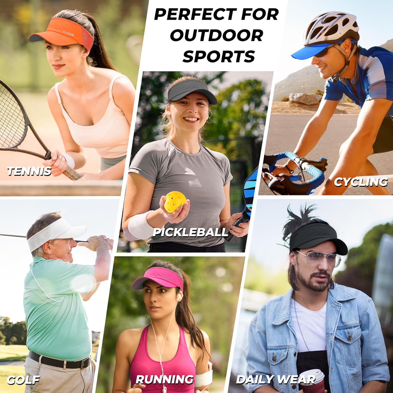 Detalle 2 de Sukeen Sports Sun Visor: Lightweight, Packable UV Protection for Running, Tennis, Golf