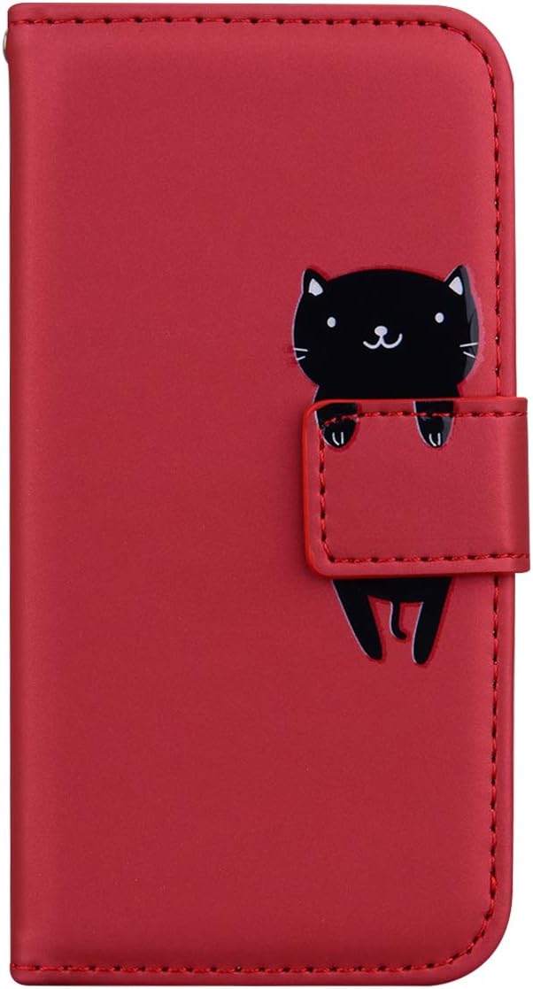 Detalle de Ailisi Galaxy S25 Edge Hülle mit Kartenfach und Ständer – Dunkelrot, PU Leder, Katzen-Design