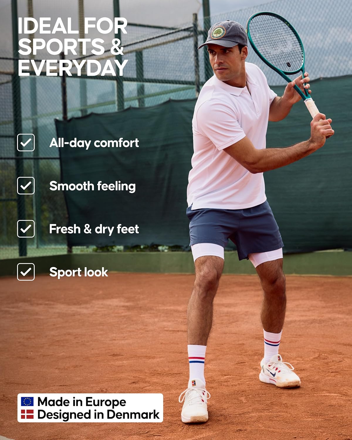 Detalle de DANISH ENDURANCE Tennis Crew Socks: Cushioned Cotton Striped Sports Socks for Gym and Everyday Wear