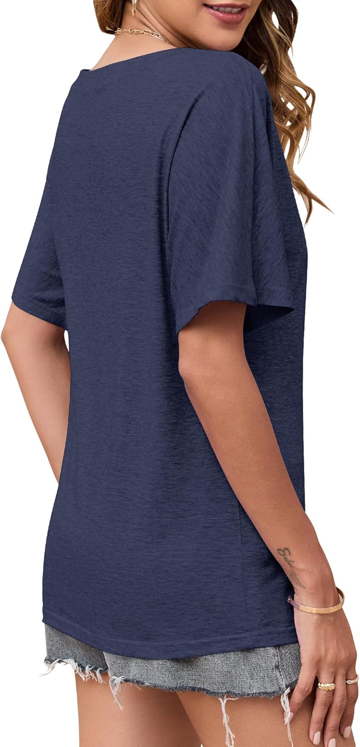 Thumbnail 2 de WNEEDU T-shirt donna manica corta estiva con scollo ampio, girocollo/top monospalla