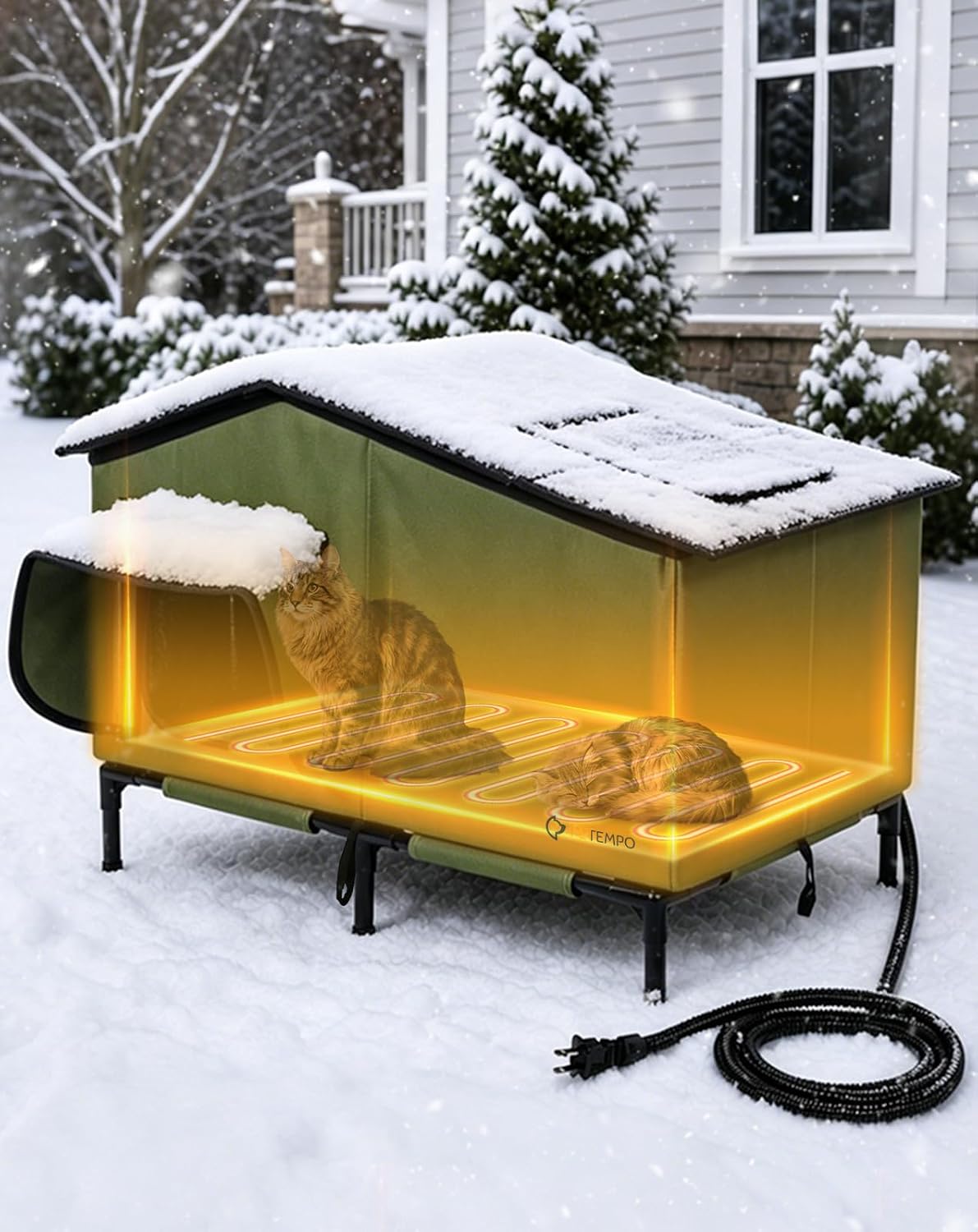 Detalle de PETEMPO BGPCH02 Heated Cat House, Insulated Outdoor Shelter, 26 x 16 in