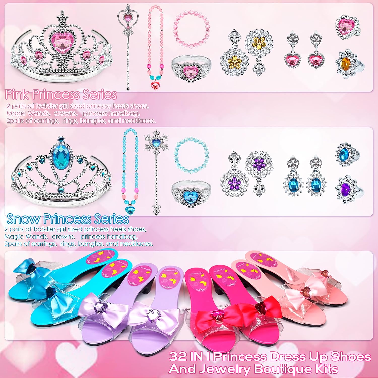 Detalle de Amerrly Z004 prinsessenset met 4 paar schoenen en 2 sieradensets