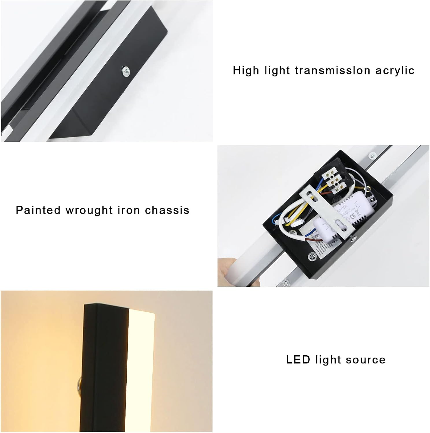 Detalle de Riserva LED-Wandleuchte Wandleuchte innen modern 16W 1.800 lm, 40 cm, warmweiß 3000K – schwarz