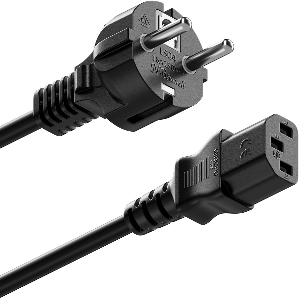Detalle de deleyCON 2m Kaltgerätekabel – Netz- und Schutzkontaktstecker (CEE 7/7) auf C13, Schwarz