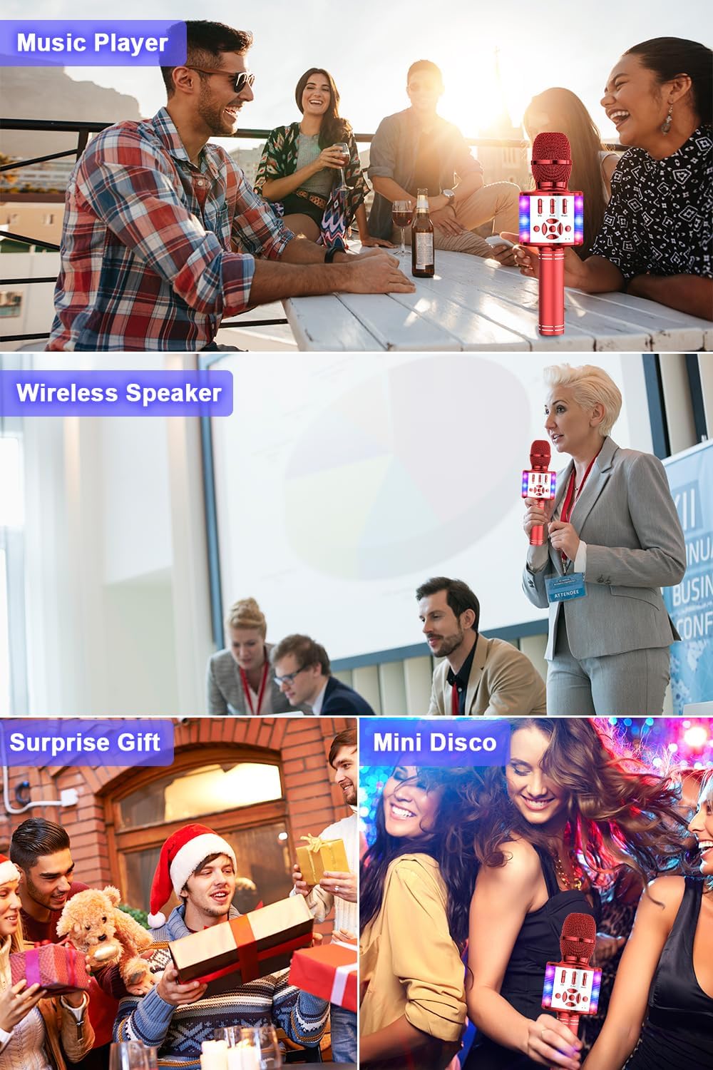 Thumbnail 5 de BONAOK Microfono Karaoke Cambia Voce: Bluetooth 4 in 1 con luci LED per feste