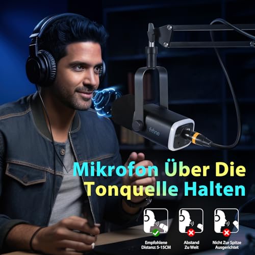 Detalle 1 de FIFINE XLR-Streaming-Mikrofon mit Arm, USB/XLR, RGB und Stummschalttaste