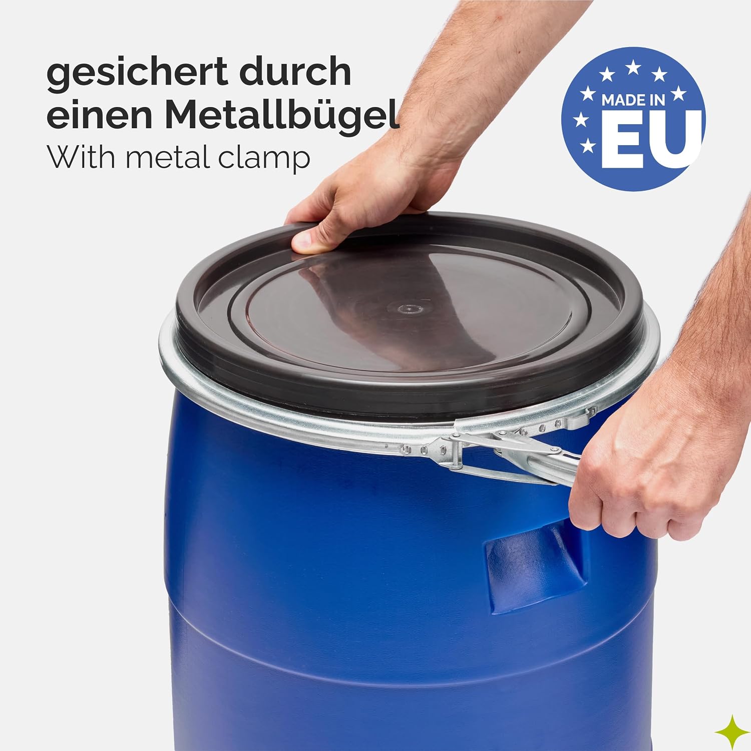 Detalle de Garronda Garronda 120-Liter Deckelfass mit Weithals – HDPE Regen- und Lebensmittelfass GD-0078 (blau)