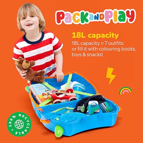 Detalle de Trunki Terrance Blue: Ride-On Suitcase for Kids – The Everyday Travel Companion