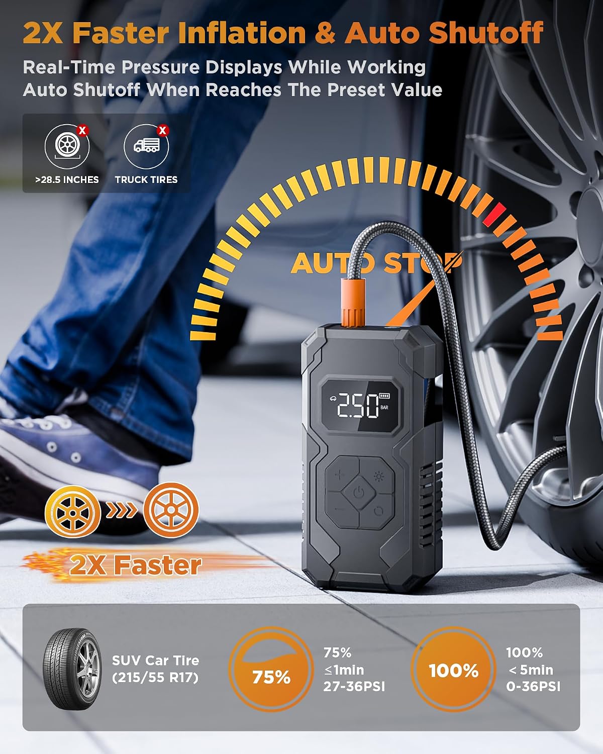 Thumbnail 2 de Tire Inflator Portable Air Compressor 150PSI