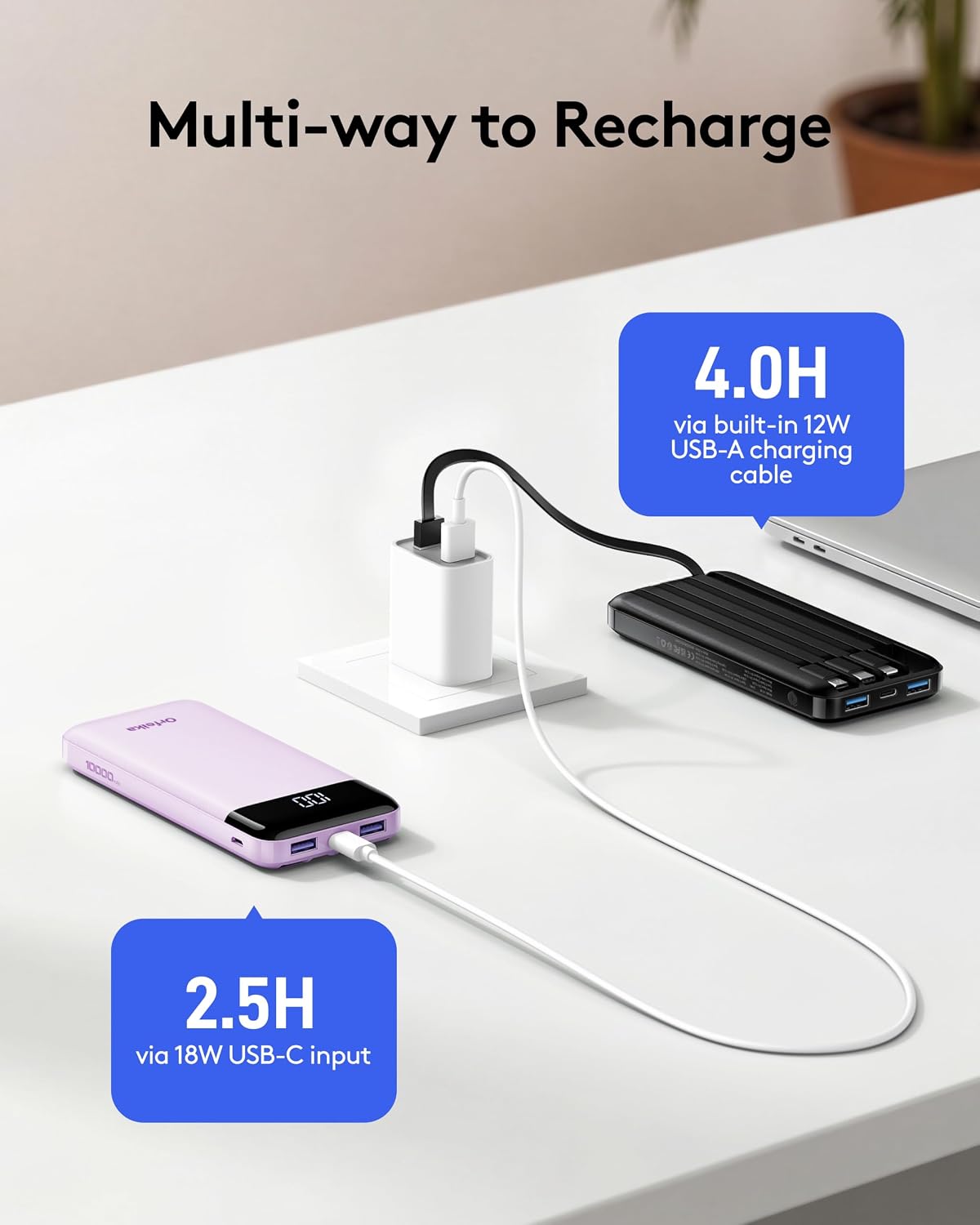 Detalle 2 de Orfeika K14E 10,000mAh Power Bank with Four Built-In Cables, 22.5W