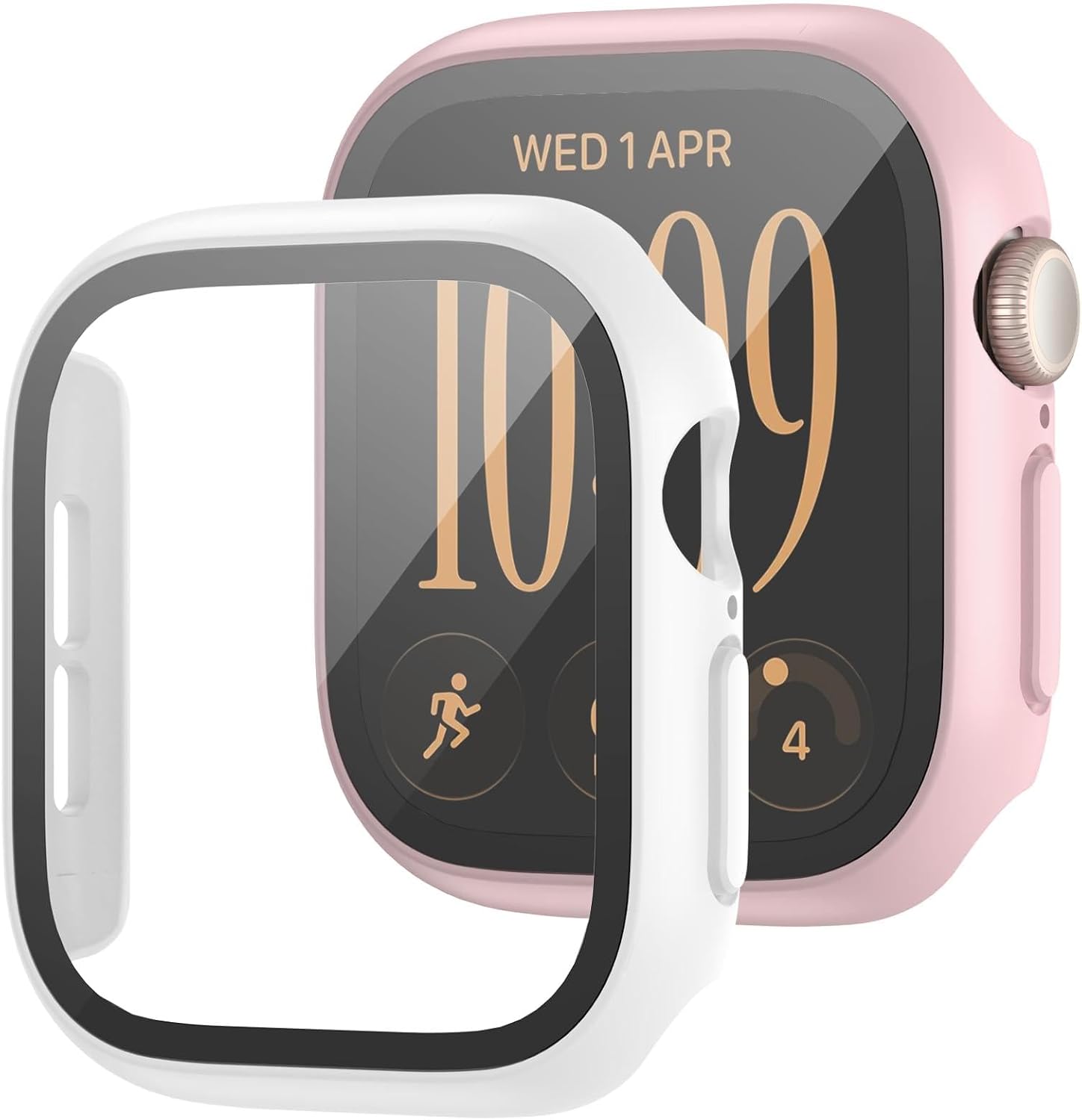Detalle de JZK Apple Watch Series 12 42mm用ケース 強化ガラス一体型 ピンク・ホワイト 2個セット
