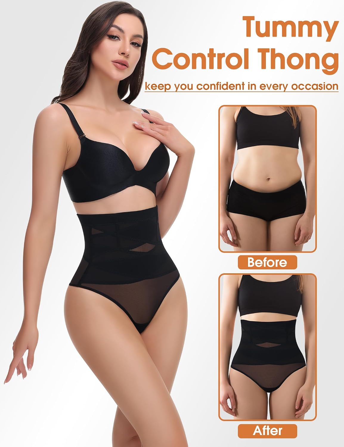 Detalle de Yeblues Tummy Control Thong Shapewear for Women, Seamless Polyester-Blend