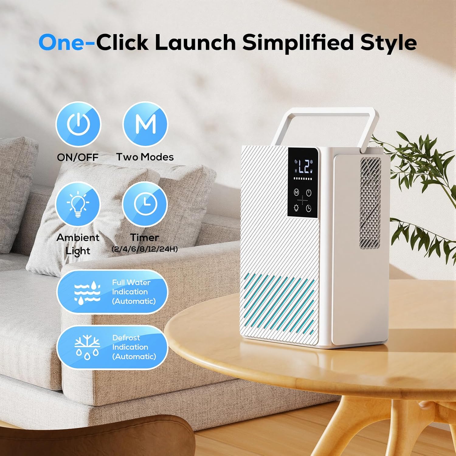 Thumbnail 6 de Deumidificatore portatile 2500 ml con comandi touch, luci a 7 colori e spegnimento automatico — ideale per casa, bagno e ufficio