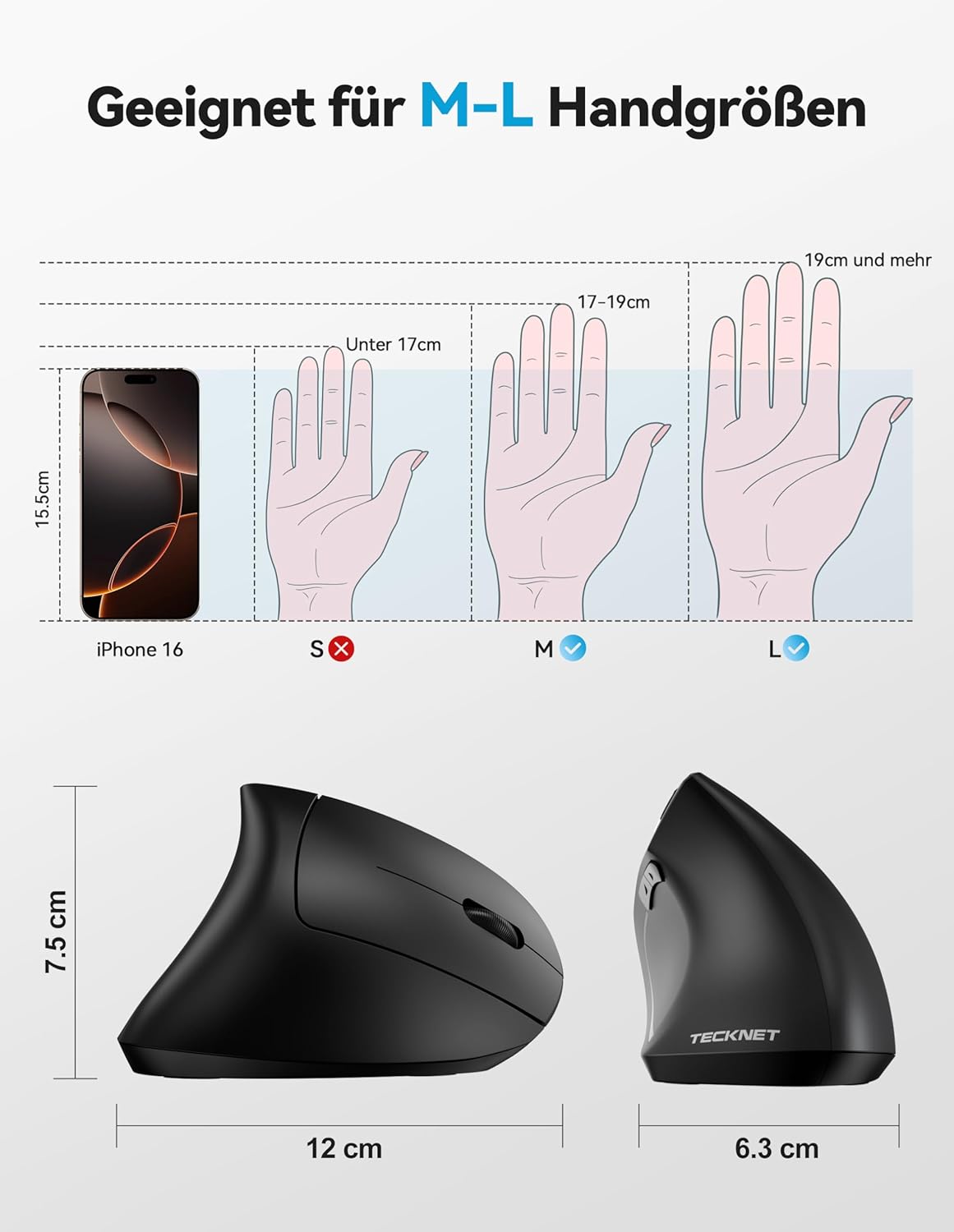 Thumbnail 5 de TECKNET Ergonomische Bluetooth Maus 4800 DPI
