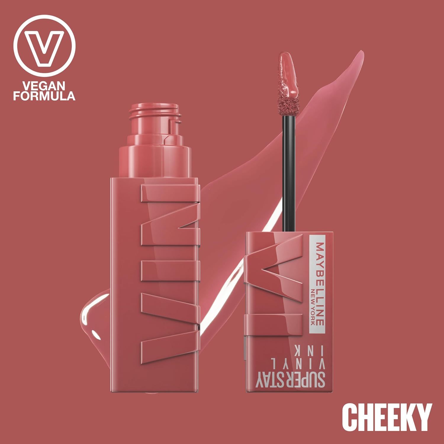 Detalle de Maybelline New York Super Stay Vinyl Ink Nr. 35 Cheeky – flüssiger Lippenstift mit 16H Halt, glänzendem Finish, 4,2 ml