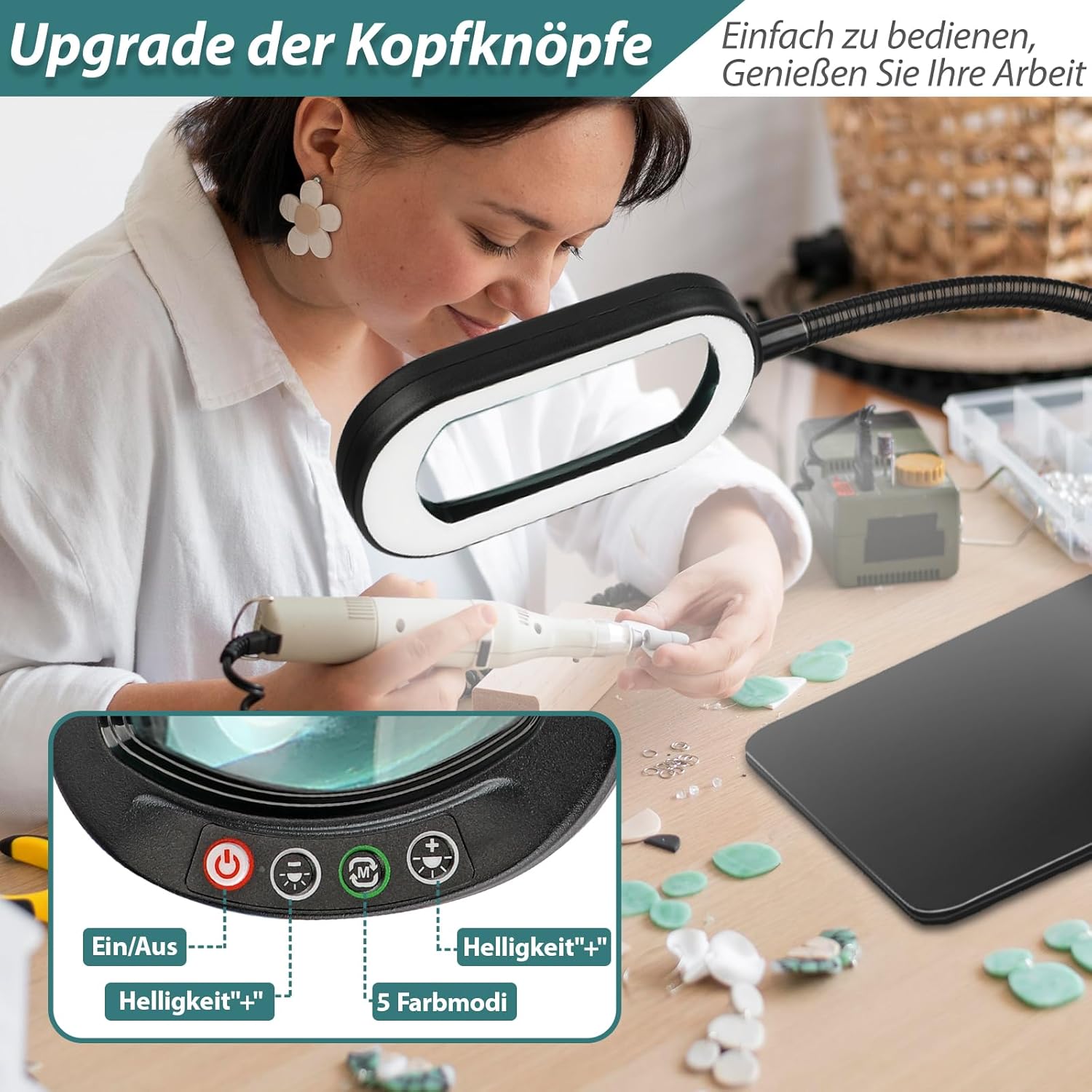 Thumbnail 5 de Drdefi lente di ingrandimento rettangolare 10X con luce LED e collo flessibile