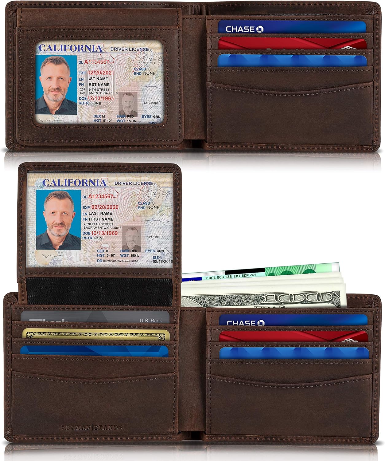 Thumbnail 6 de SERMAN BRANDS Men's Bifold Wallet, Full-Grain Leather