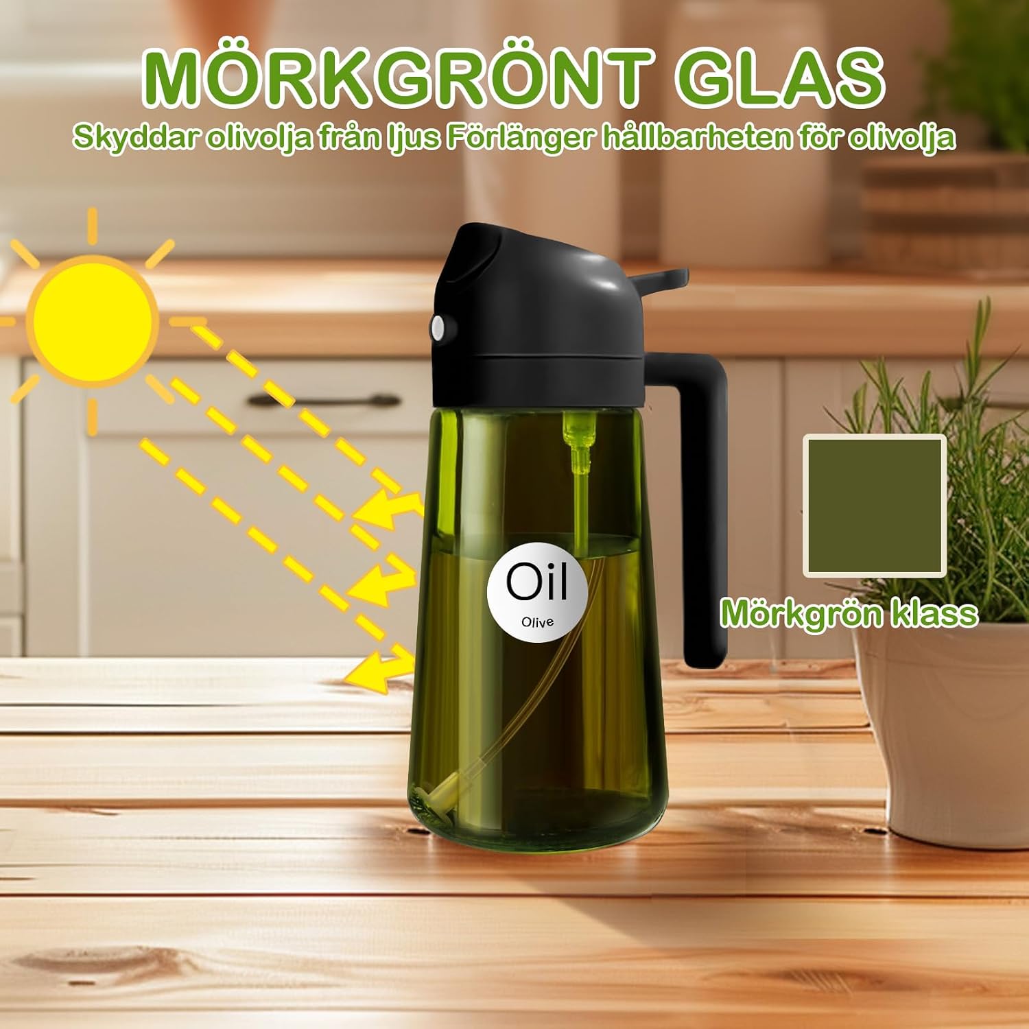 Detalle de YARRAMATE OS470-DarkGreen oljespruta 470 ml i mörkgrönt glas, 2-i-1