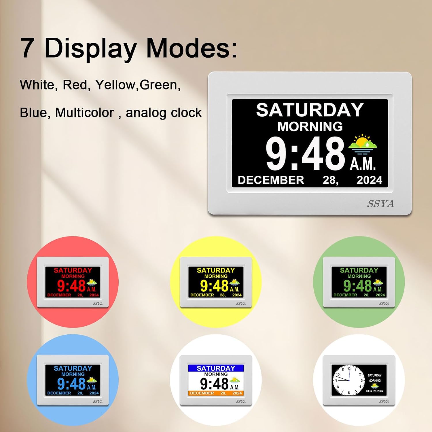 Detalle 2 de SSYA Digital Calendar Alarm Clock 7-inch