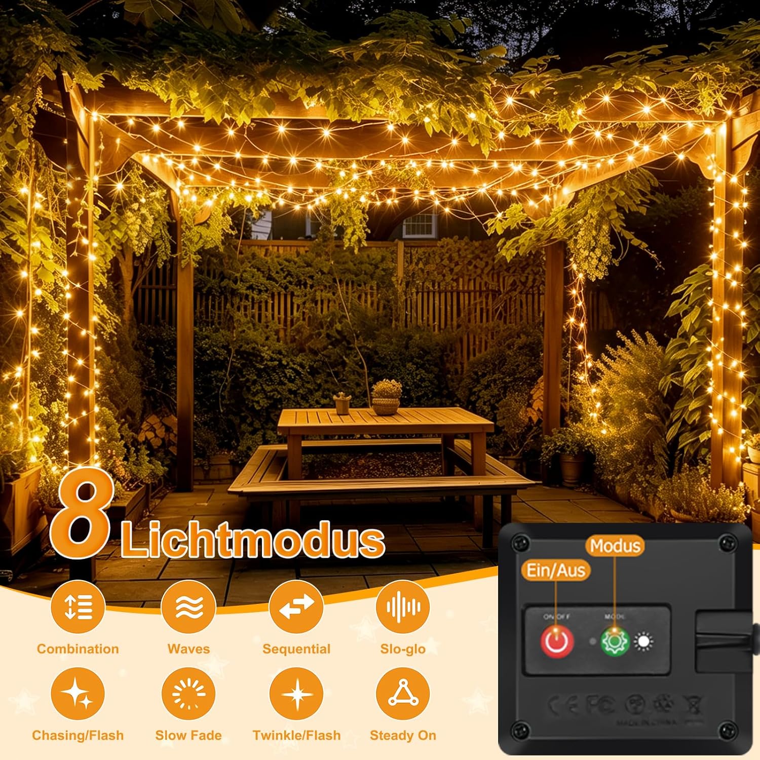 Thumbnail 2 de litogo Solar-Lichterkette Außen 12 m (2 Stück) mit 120 LEDs – 8 Modi, kupferdraht, IP44 wasserdicht