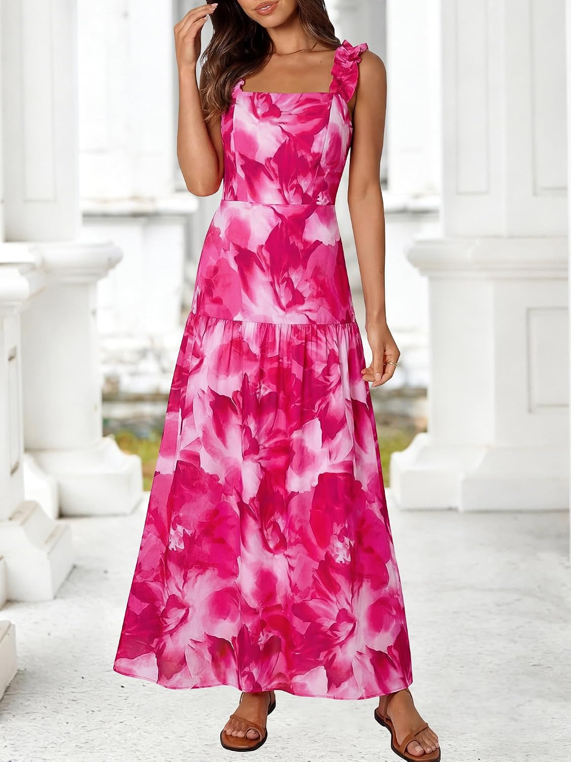 Thumbnail 2 de BTFBM Floral Maxi Dress for Women — Summer 2026 Sleeveless Smocked Long Wedding Guest Dress