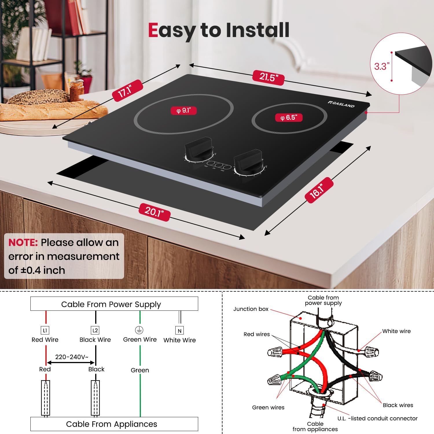 Thumbnail 6 de GASLAND Pro CH1212BS 21-Inch Built-In Electric Cooktop, 2 Burners, 9 Heat Levels