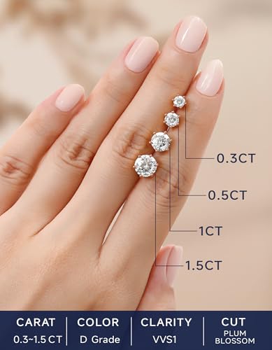 Thumbnail 8 de MomentWish Pendientes de Moissanita Oro Rosa para Mujer y Hombre, 2 Ct en Plata de Ley 925