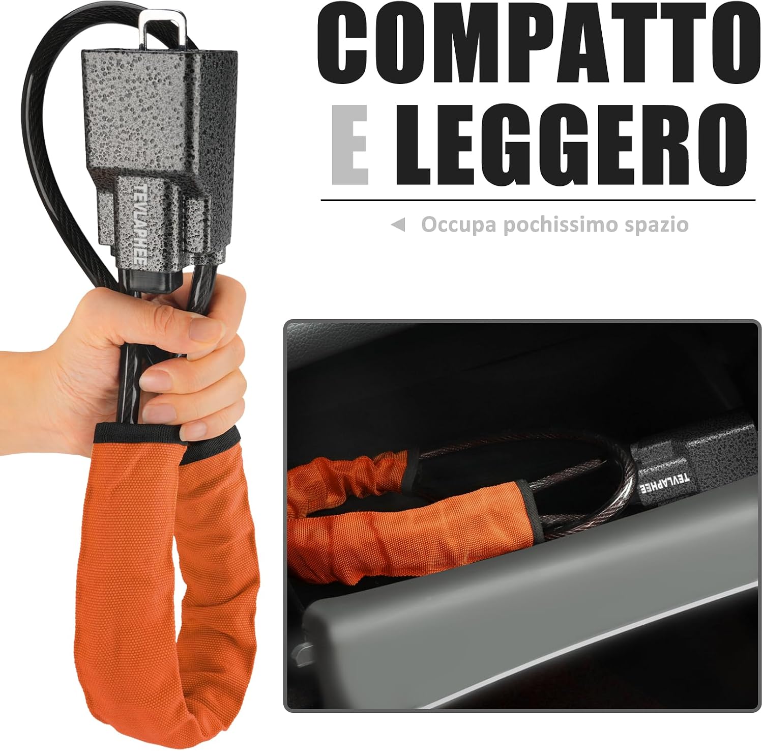 Detalle de Tevlaphee Blocca Sterzo Automobile: Antifurto robusto, visibile e universale (Arancione)
