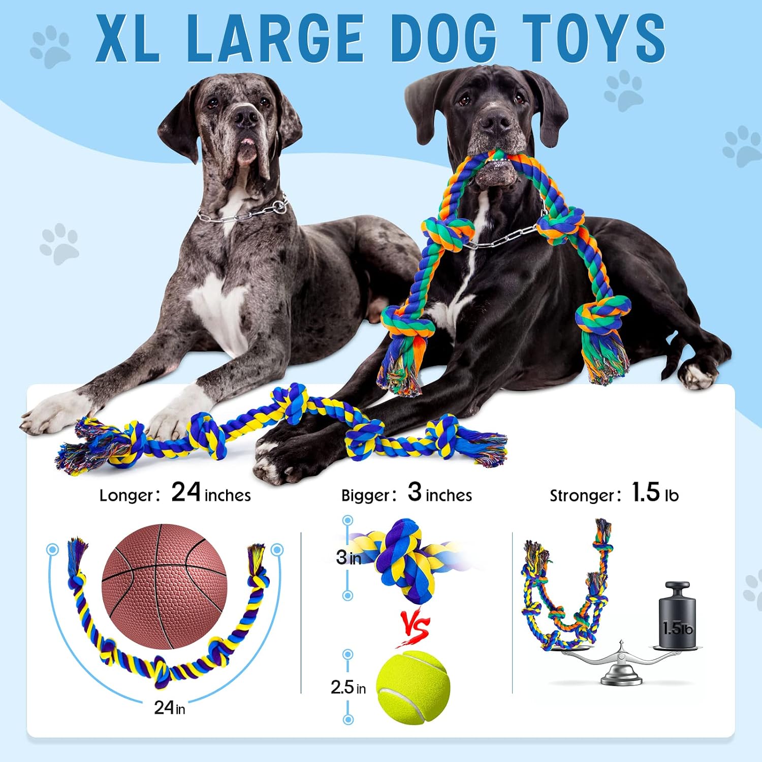 Thumbnail 1 de XL Indestructible Dog Toys for Aggressive Chewers – Large cotton rope chew toy for heavy chewers (2 pack)
