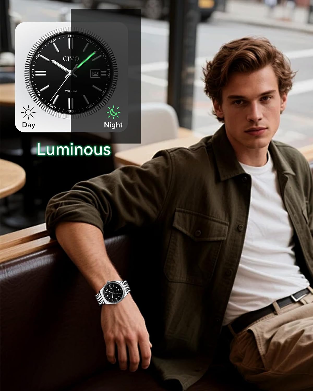 Detalle 2 de CIVO Herren Uhr Edelstahl Analoguhr mit Datum