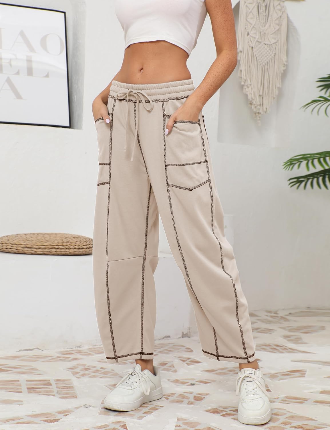 Thumbnail 1 de Athlisan Women’s Baggy Barrel Pants Wide-Leg Lounge Sweatpants with Pockets