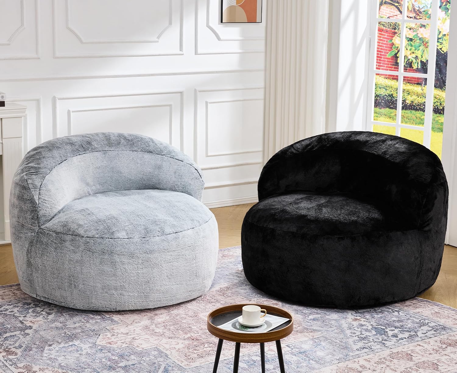 Thumbnail 5 de Hobestluk Oversize Bean Bag Chair with Memory Foam and Black Faux Fur