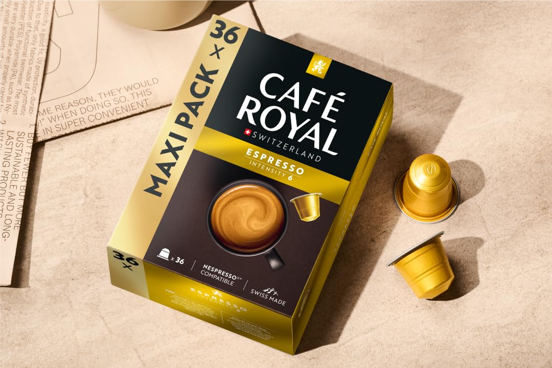 Detalle de Café Royal Espresso – Nespresso-kompatible Kaffeekapseln, 36 Stk, 100 % Arabica, fruchtig, mittlere Röstung, Intensität 6/12