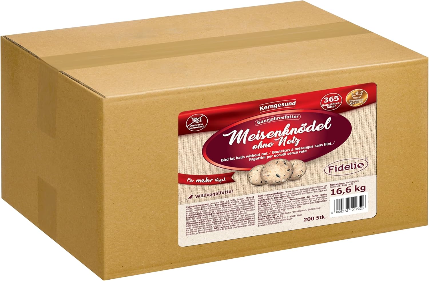 Detalle 2 de Fidelio Meisenknödel ohne Netz – ganzjähriges, proteinreiches Wildvogelfutter (8,3 kg, 100 Stück, FSC)