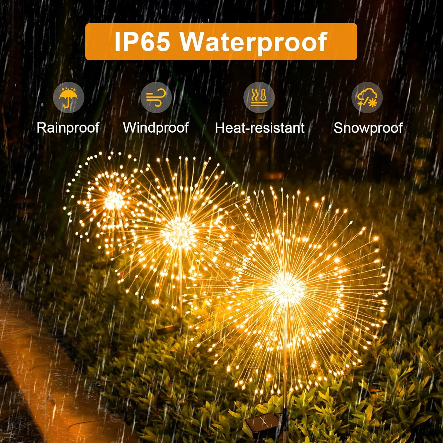 Thumbnail 3 de Solar Lights Outdoor Garden Solar Firework Starburst Stake Lights (120 LEDs, 8 Modes) – 4 Packs, Warm White